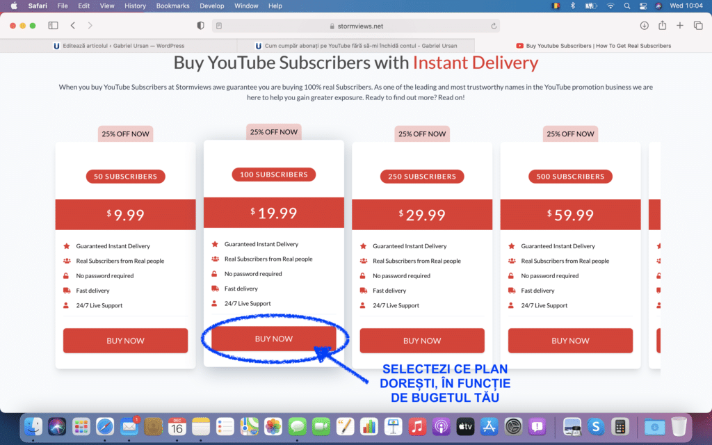 3 Selectezi ce plan de cumparare abonati pe YouTube doresti